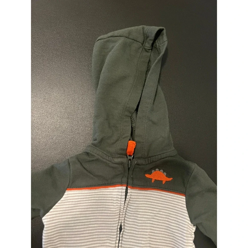 Carter's Zip Up Hoodie Baby 3M Green Striped Dino 1633